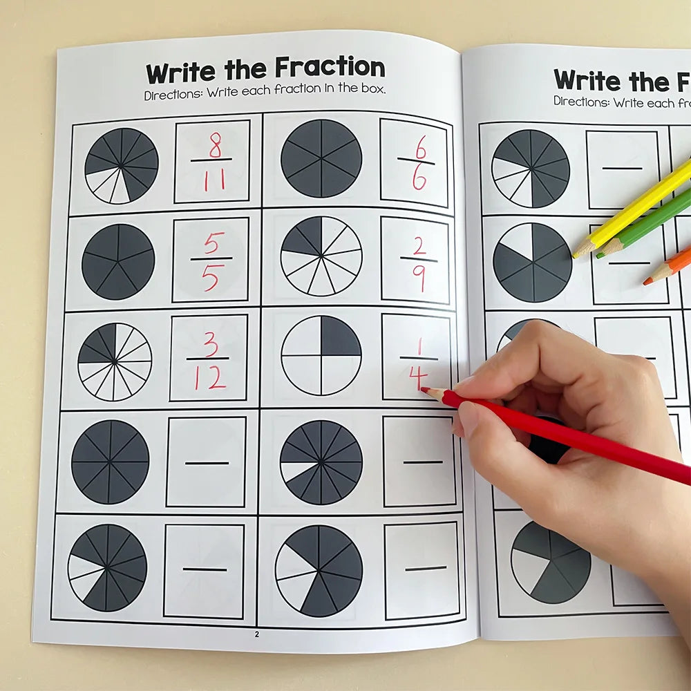 Montessori Fractions Workbook Arithmetic Learning Teaching Aids Grade 3-4 Primary School Math Cognitive Training Test Book