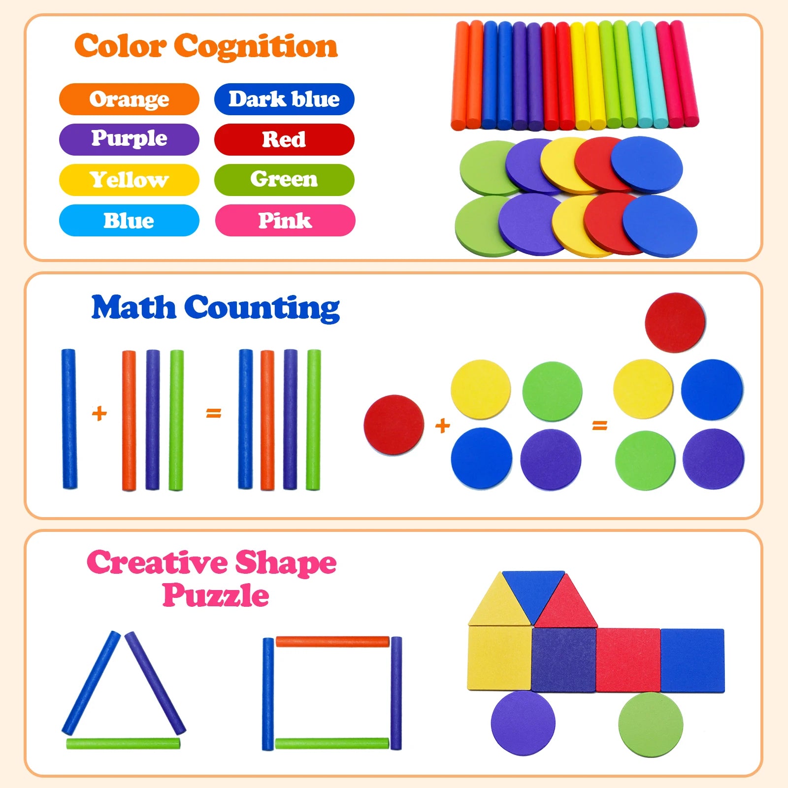 Wooden Matching Toys Montessori Color Matching Sorting Stick Balance Toy Fine Motor Skills Math Learning Educational Toys Kids
