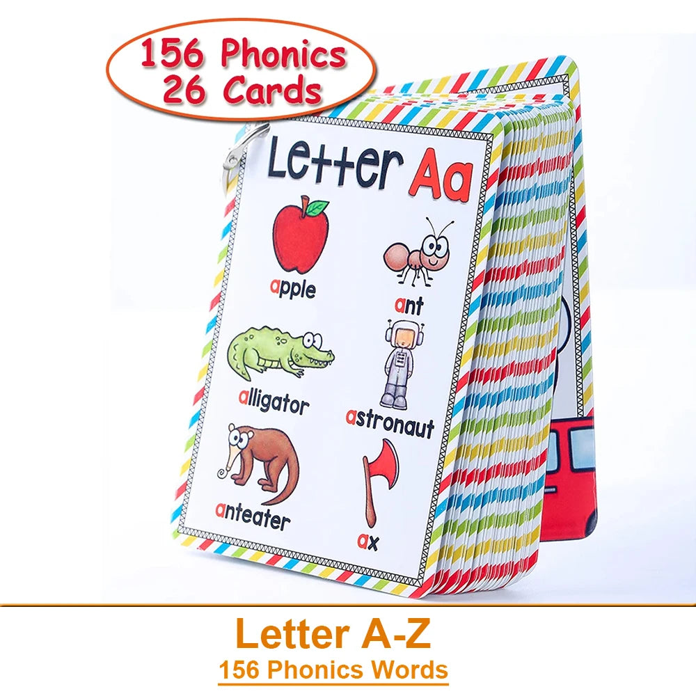 Montessori A - Z English Alphabet Cards with Phonics Words, Ideal for Early Development Educational Toys for Kids Teaching Aids