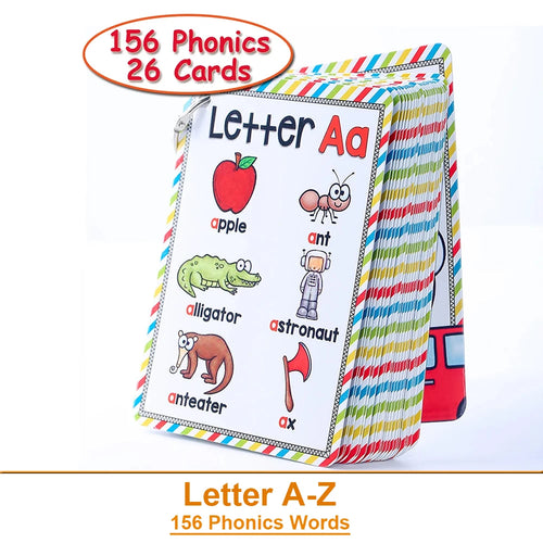 Montessori A - Z English Alphabet Cards with Phonics Words, Ideal for Early Development Educational Toys for Kids Teaching Aids