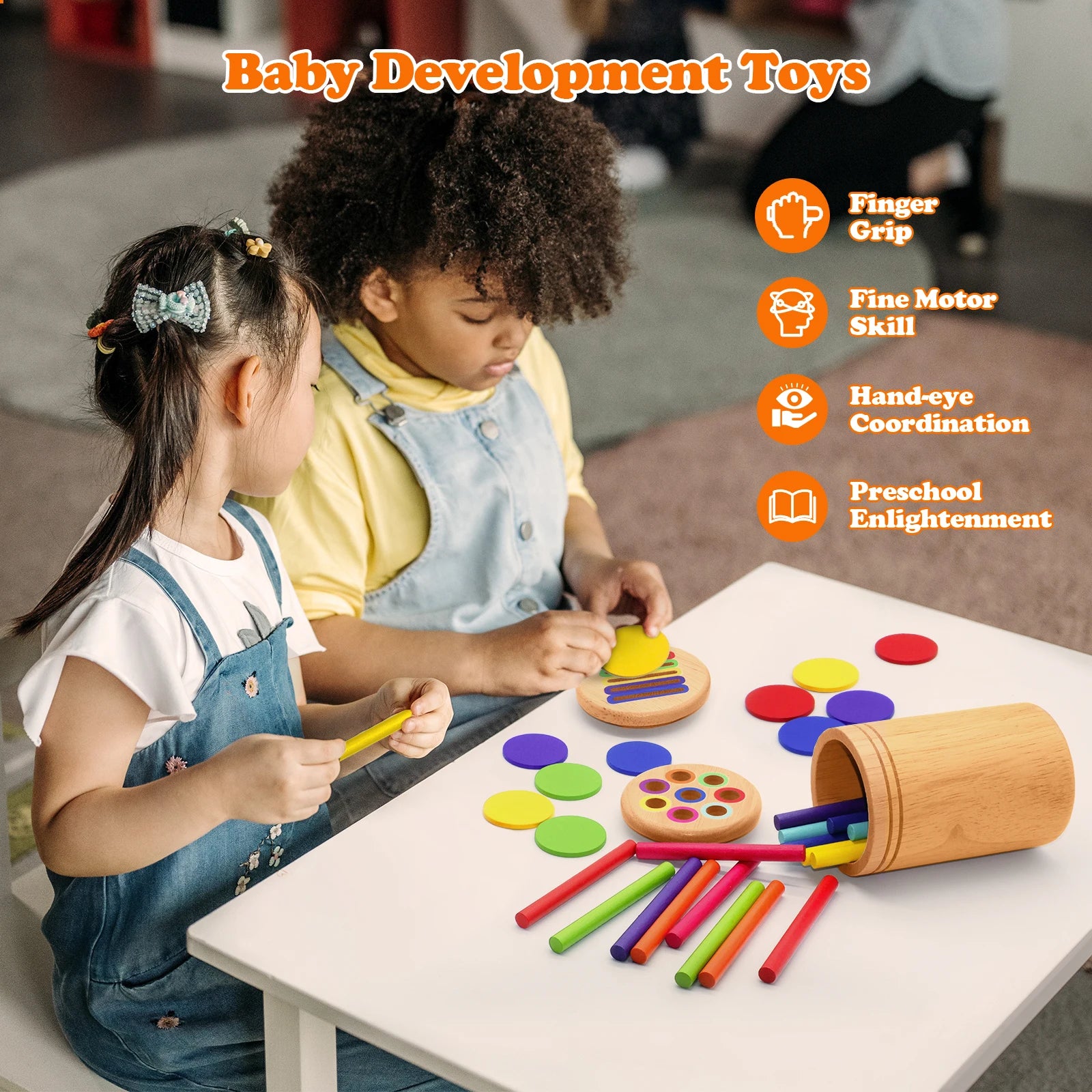 Wooden Matching Toys Montessori Color Matching Sorting Stick Balance Toy Fine Motor Skills Math Learning Educational Toys Kids