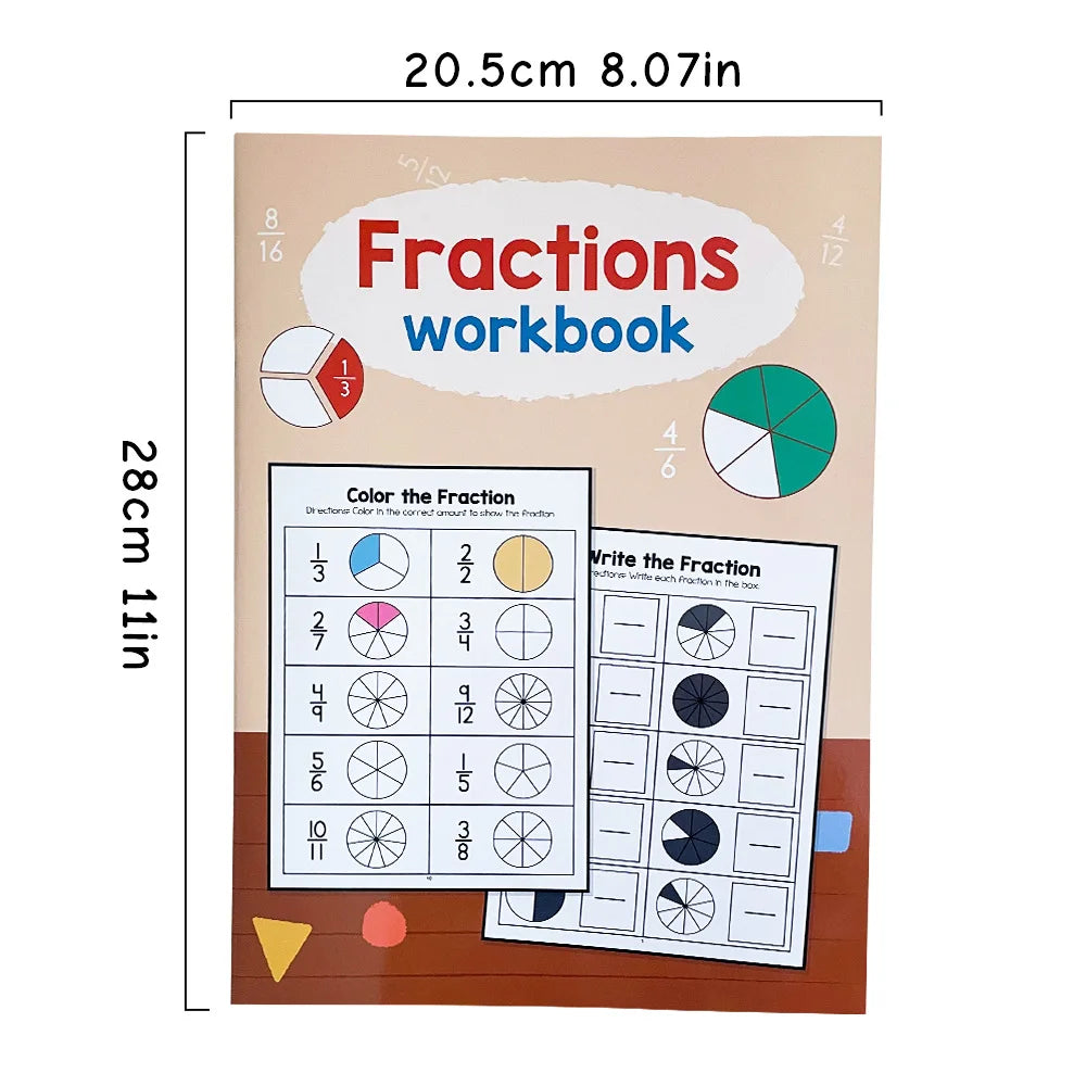 Montessori Fractions Workbook Arithmetic Learning Teaching Aids Grade 3-4 Primary School Math Cognitive Training Test Book